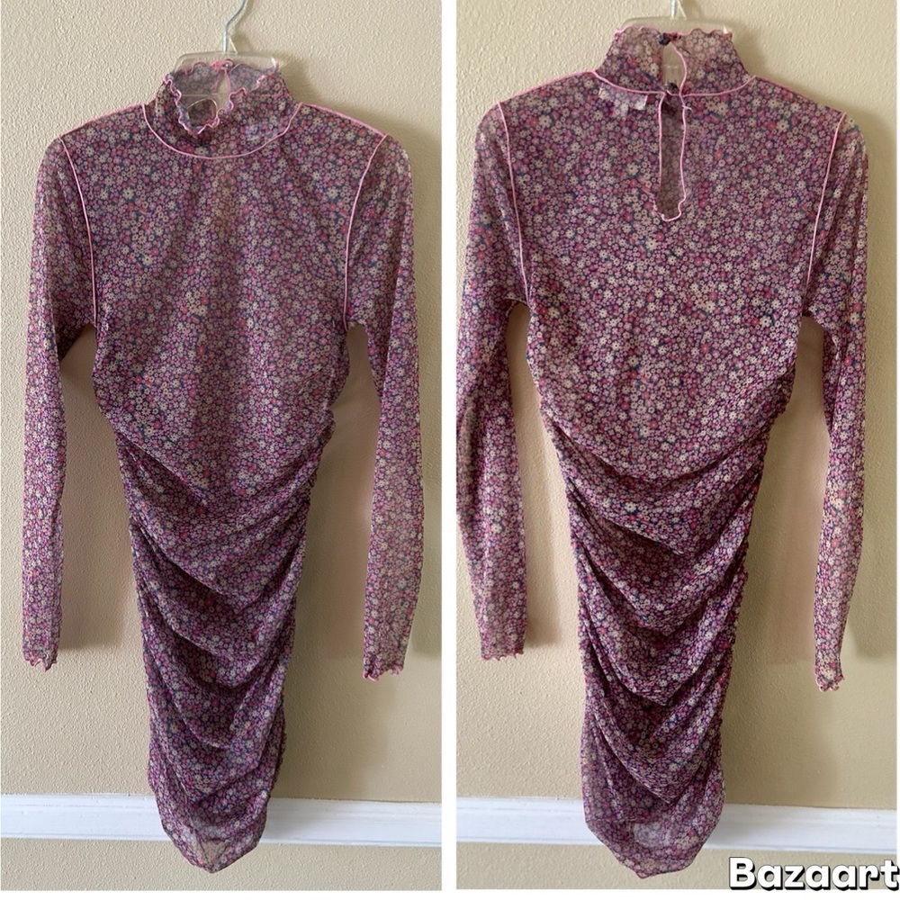 For Love & Lemons Nadia Floral Sheer Mini Dress Pink Women’s XS - Picture 2 of 6